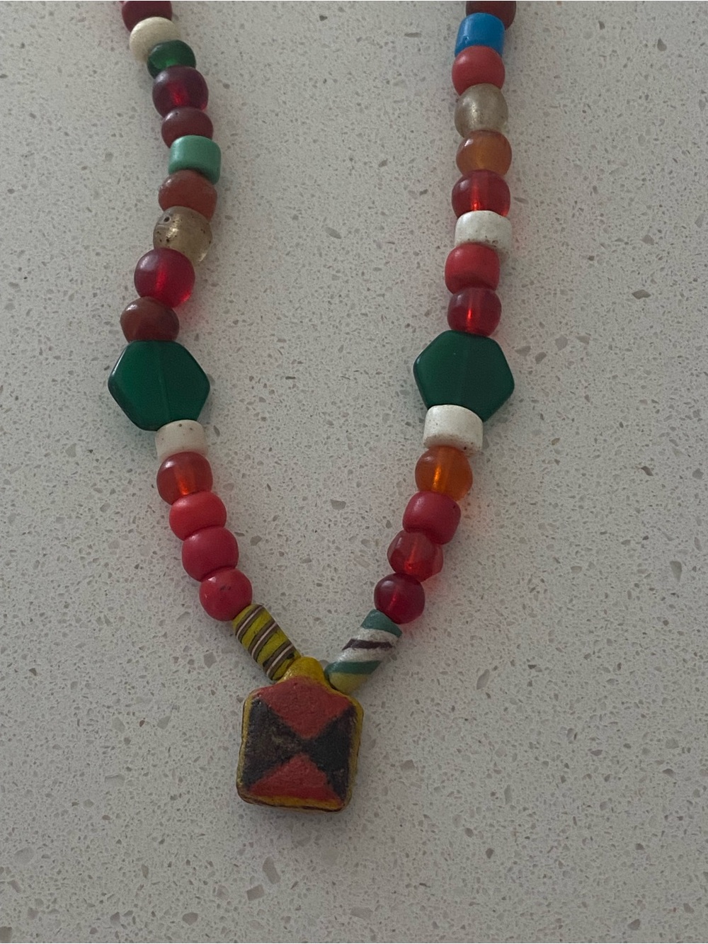 Colorful Beaded Pendant Necklace - Red, Green, White